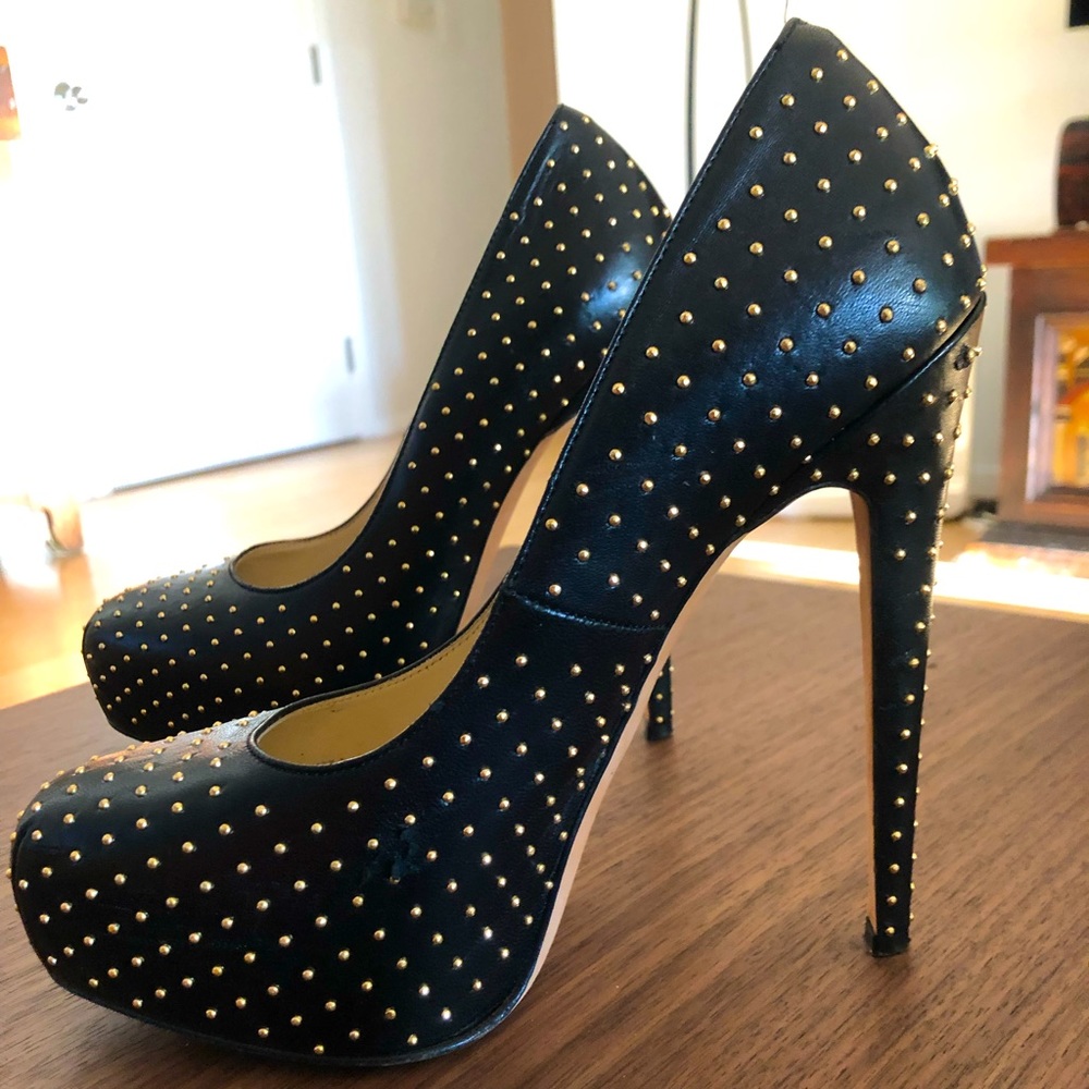 Brian Atwood Black Studded Maniac Leather Pumps